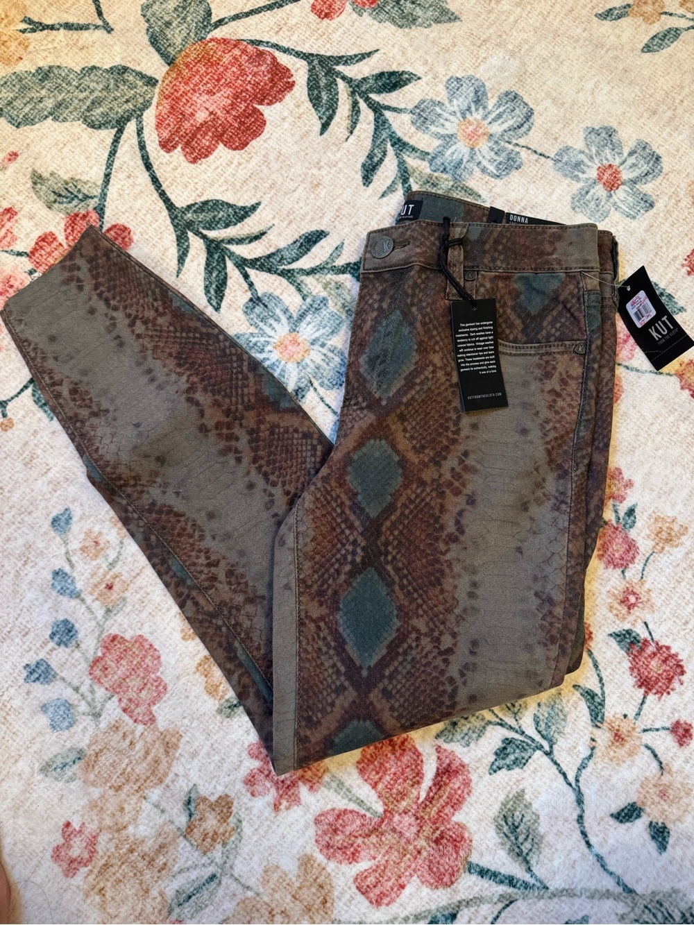Kut from the Kloth Brown and Gray Snake-Print Skinny Jeans